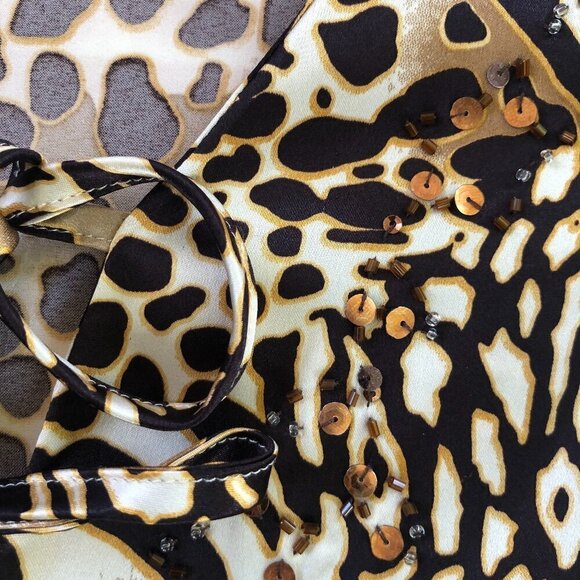 Vintage 90s Kaelyn Max Leopard Print Satiny Bell Sleeve Top Blouse Small - Picture 8 of 12